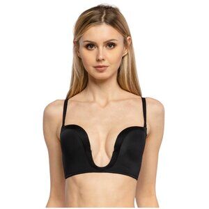 Wonderbra Women Black Strapless U-Plunge Deep V Bra 32DD  With Tags